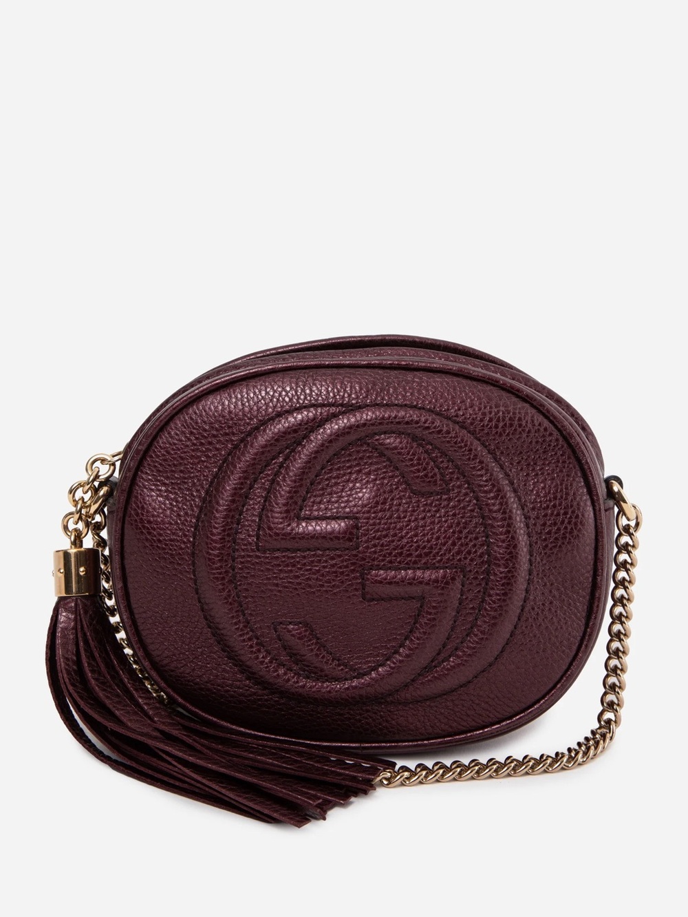 Gucci Purple Metallic Pebbled Calfskin Mini Soho Chain Bag